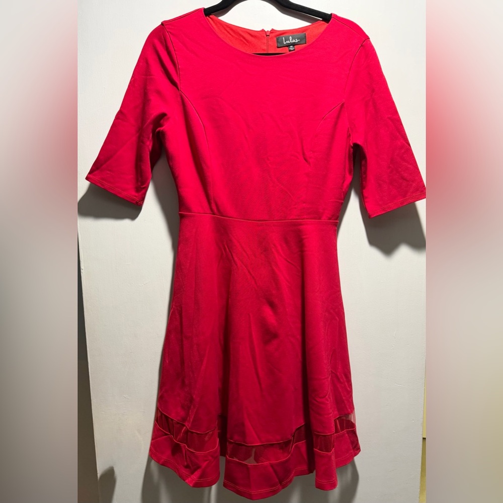 Lulu's Sheer Factor Red Skater Dress, Size M, EUC, Formal Holiday Party Dress - Picture 6 of 9